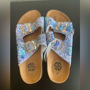 Simply Southern Size 6 Summer Sandal NEW Cork Bottom Strap Buckle Sandal Blue